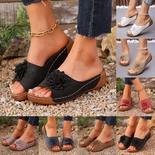 Women Summer Beach WedgE Heel Sandals Casual Slipper Ladies Flower Slip On Shoes