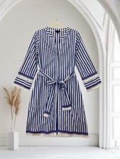 J Crew Women’s Blue Stripe Fringe Trim Belted Shirt Dress Size 2 Holiday Resort