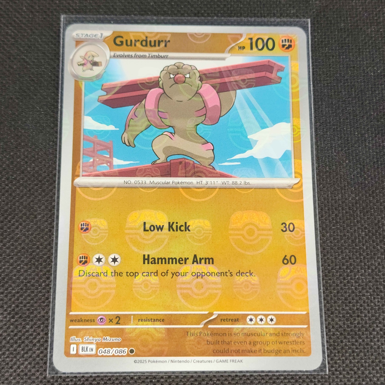 Gurdurr - 048/086 - Masterball Holo - Black Bolt - Pokemon Card - NM/M