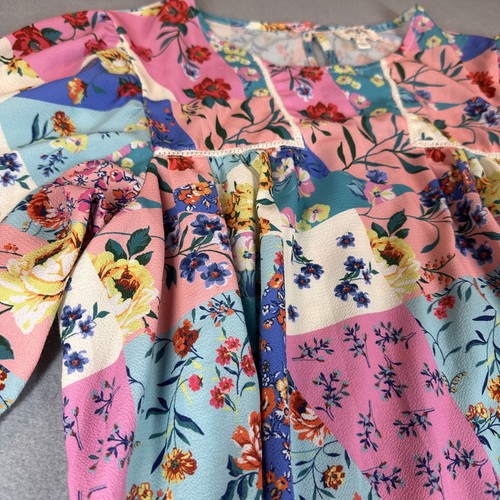 Umgee Kleid Damen Large Mehrfarbig Boho Patchwork Blumen Langarm A-Linie - Bild 6 von 11