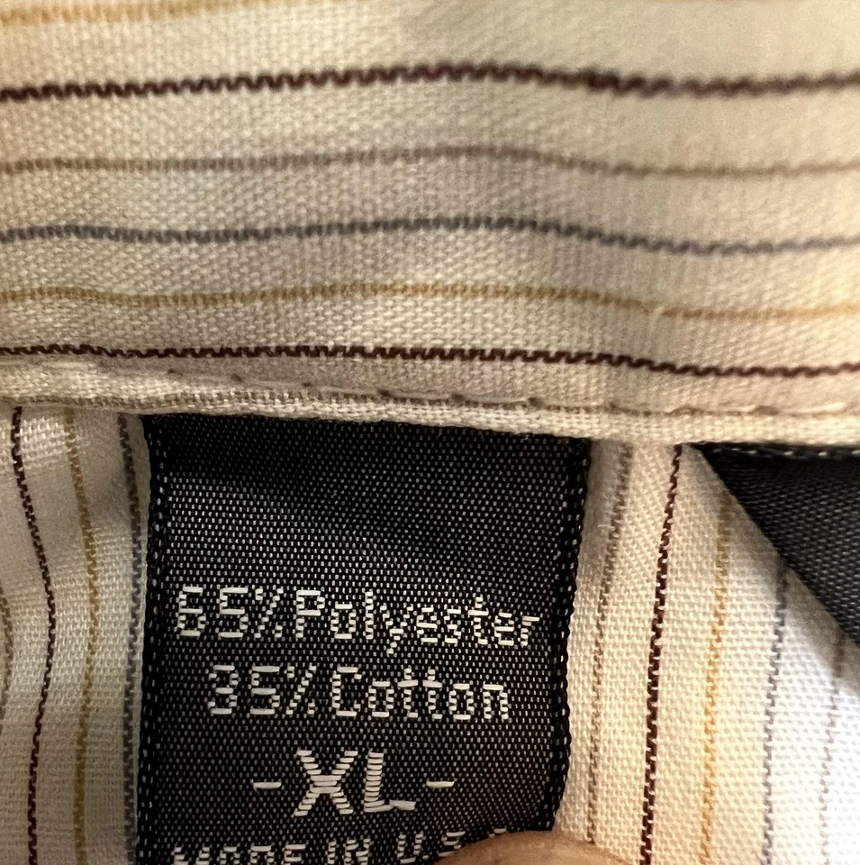 Camisa Playboy Para Hombres XL Blanca Marrón Rayas Pijama Cuello Salón Hecha en EE. UU. DE COLECCIÓN Foto 4 de 4