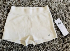 alo Yoga NEW Women's Small Microwaffle Pleasant Boyshort Ivory White Shorts