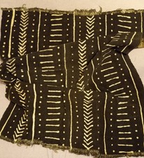Vintage Bogolanfini Brown African Mud Cloth Cotton Mali Fabric 32" x 45"