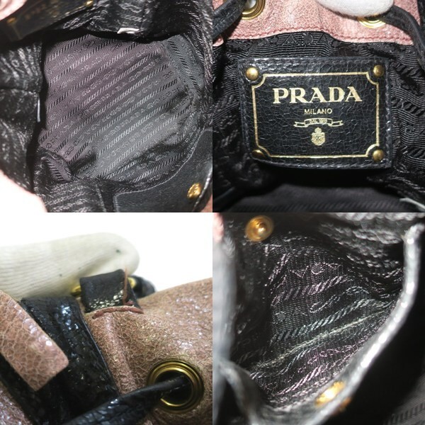 PRADA Fringe Bijou Studs Leather Drawstring Handbag Cracked Finish   Used AB thumbnail 6