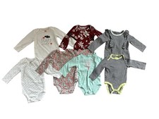 Lot of 7 Multi Brands One Piece Long Sleeve Bodysuit Girls Size 9 months