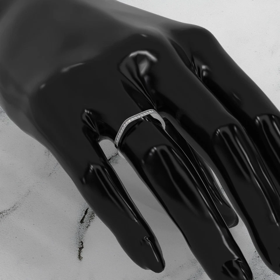 Alianza de boda de diamantes cultivados en laboratorio con borde milgrain redondo 0,16 ctw 14 k/18 k/anillo de platino Foto 3 de 3