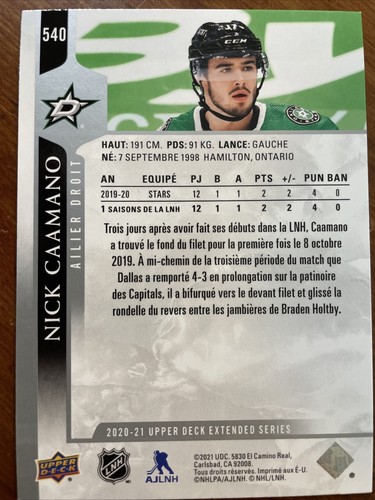 20-21 UD Extended Hockey French Variant 540 Nick Caamano - Picture 2 of 2