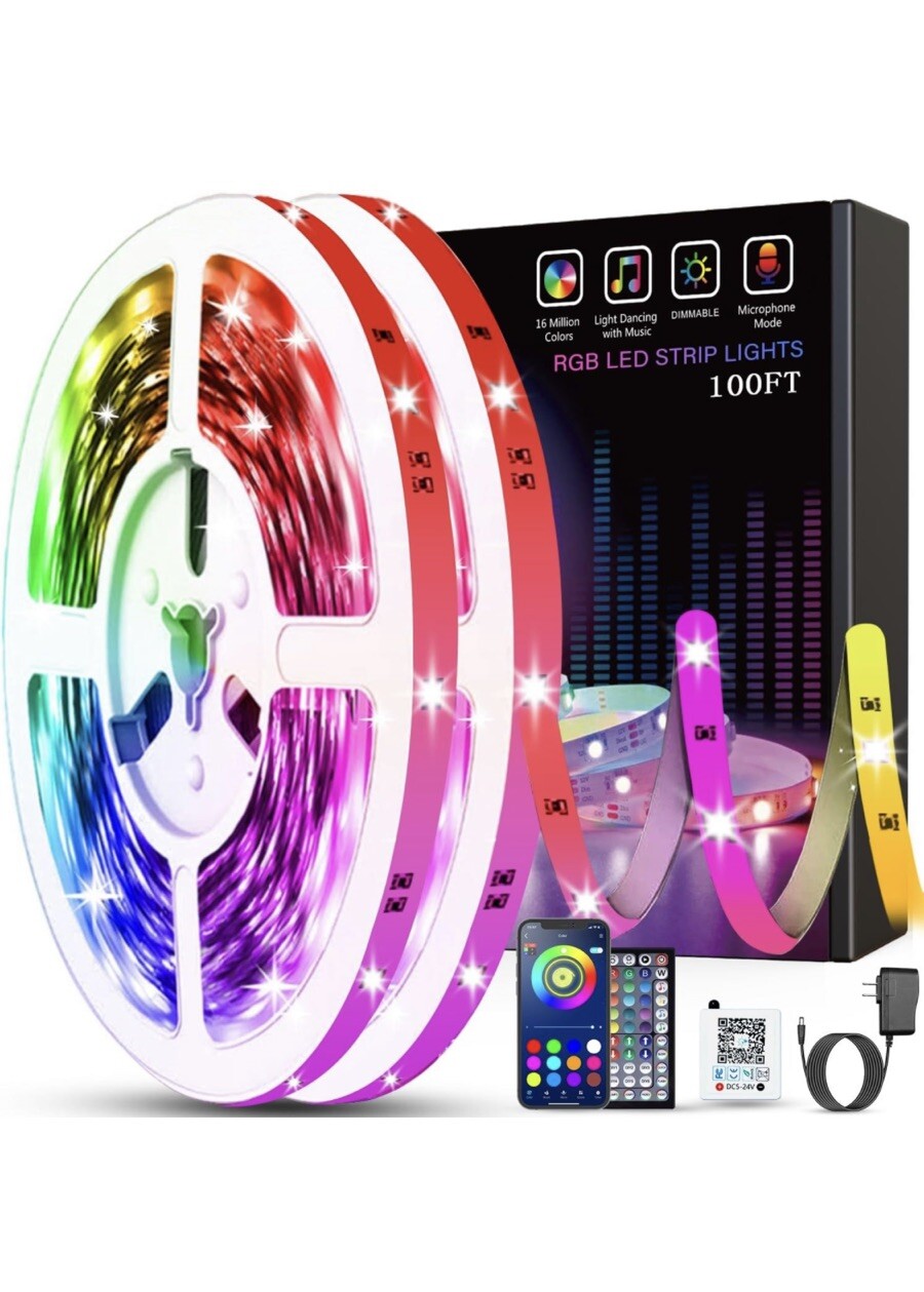 LED Strip Lights 100ft 50ft Music Sync 5050 RGB Room Light with Remote New-image