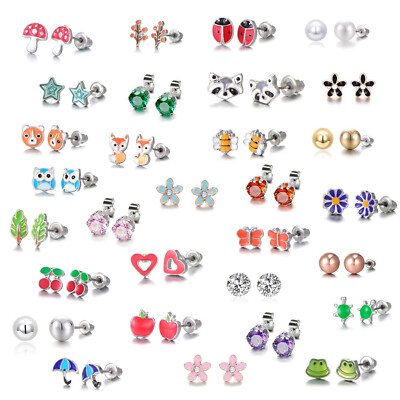 30 Pairs CZ Ear Studs Cartilage Helix Earrings Set Stainless Steel Stud Earrings