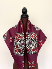 Burberry Silk Wrap Lucky Floral Print Burgundy Alhambra Flower Logo Scarf