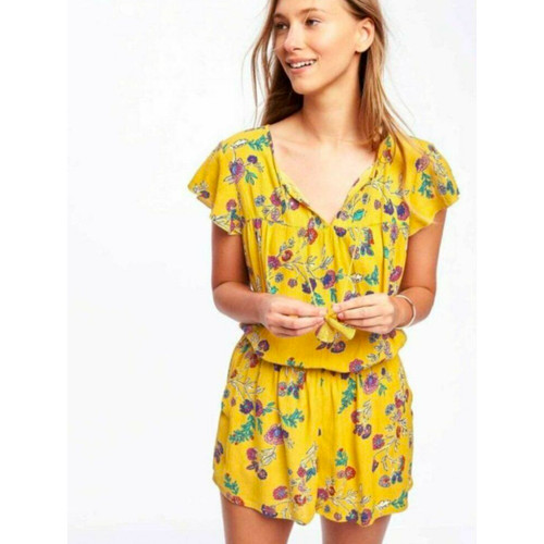 old navy yellow floral top