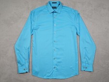 Kenneth Cole New York Mens Size 15.5 34/35 Blue Long Sleeve Collared Button Up