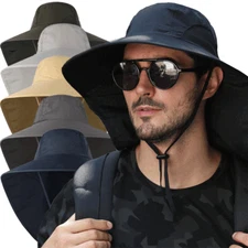 Men Ear Flap Wide Brim Sun Boonie Hat Neck Cover Cap Visor Army Fishing Outdoors