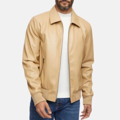 Beige Bomber Lederjacke Reines Lammleder Größe S M L XL XXL Customize