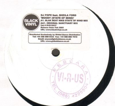DJ Pope    Moody (State Of Mind) Feat Sheila Ford - 2002 Black Vinyl - BVR 12037