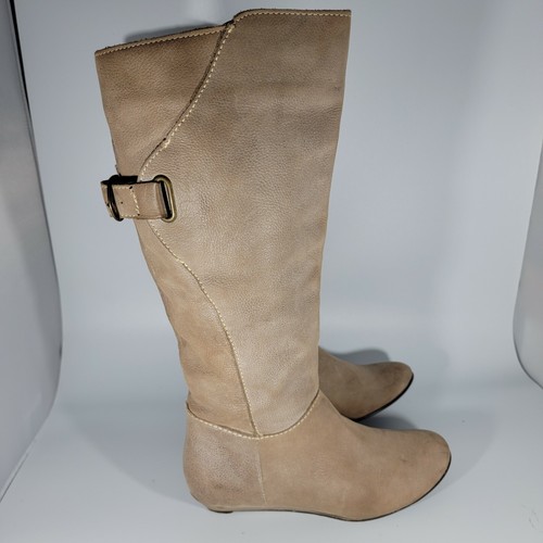 Steven by Steve Madden Iconn Size 7.5 Wedge Heel Knee High Boots Taupe Tan Flaw - Picture 5 of 12