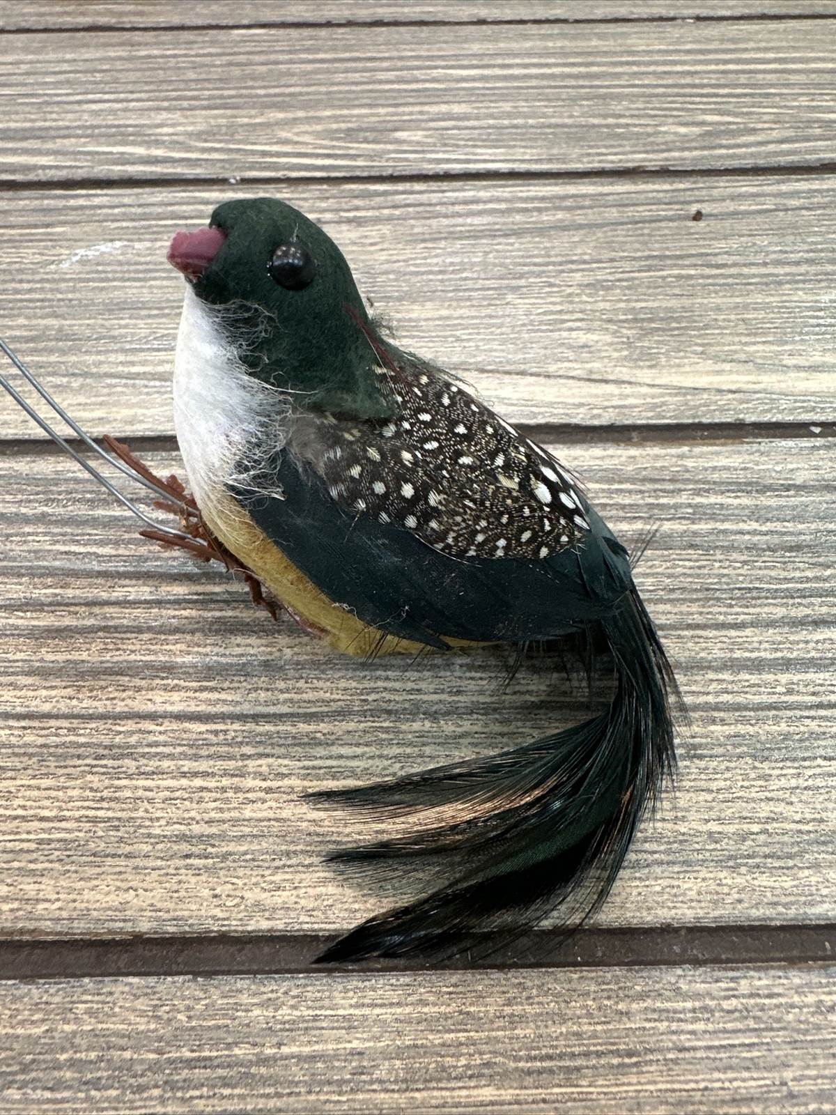 Vintage Christmas Ornament Finch Green Blue Yellow White