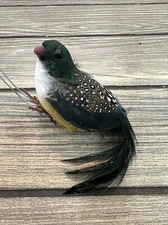 Vintage Christmas Ornament Finch Green Blue Yellow White