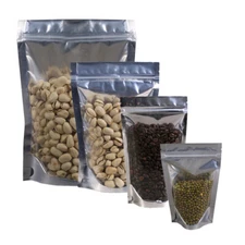 100x Clear/Silver/Silver Stand Up Mylar Zip Seal Resealable Bags Different Sizes