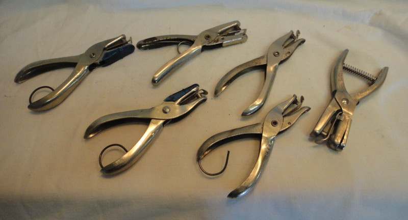 6 Vintage PAPER HOLE PUNCHES McGIL GEM U.S.A. ART DECO OFFICE HOME CRAFTS LOT