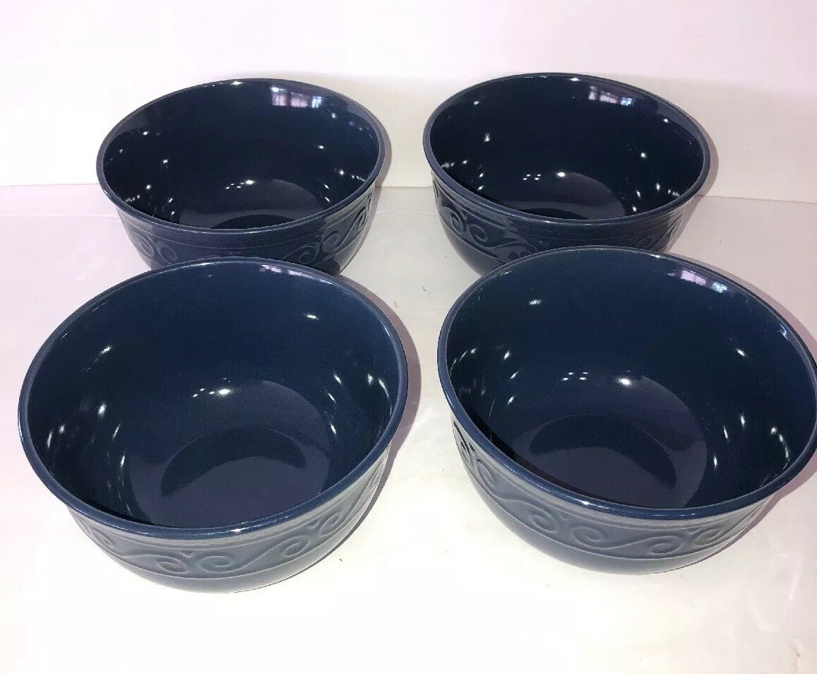 Royal Norfolk 6-Inch Soup & Cereal Bowl Set Of 4 – Blue/White Art Deco Stoneware, Microwave & Dishwasher Safe