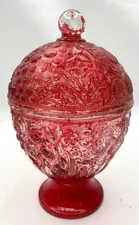 Avon Red Covered Compote Dish with Lid - Candle Holder Floral Vintage
