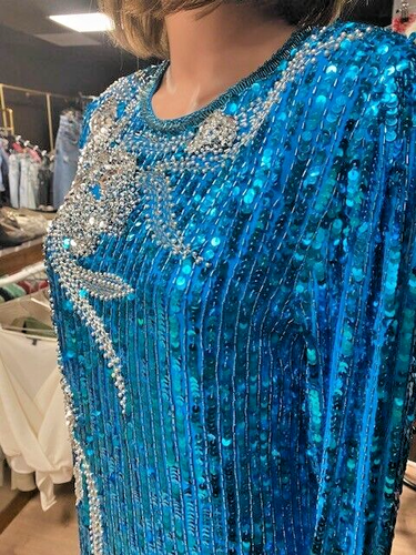 Vintage Showmax Originals, semi formal, sequin, 100% silk dress, Blue Sz. M/L - Picture 2 of 11