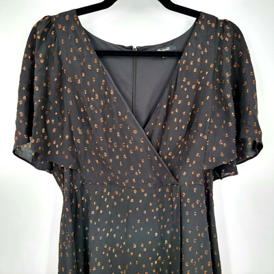 Madewell Women's 8 Black Gold Metallic Romantic Ruffle Sleeve Faux Wrap  Dress | eBay