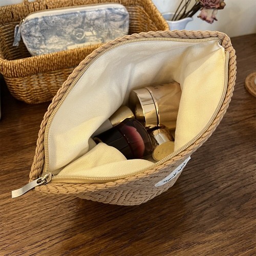 Solid Color Cosmetic Bag Woven Fabric Storage Bag Portable Makeup Bag Outdoor - Picture 6 of 12