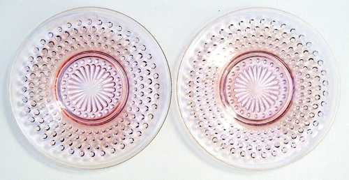 Hocking Pink Depression Glass HOBNAIL (2) Saucers