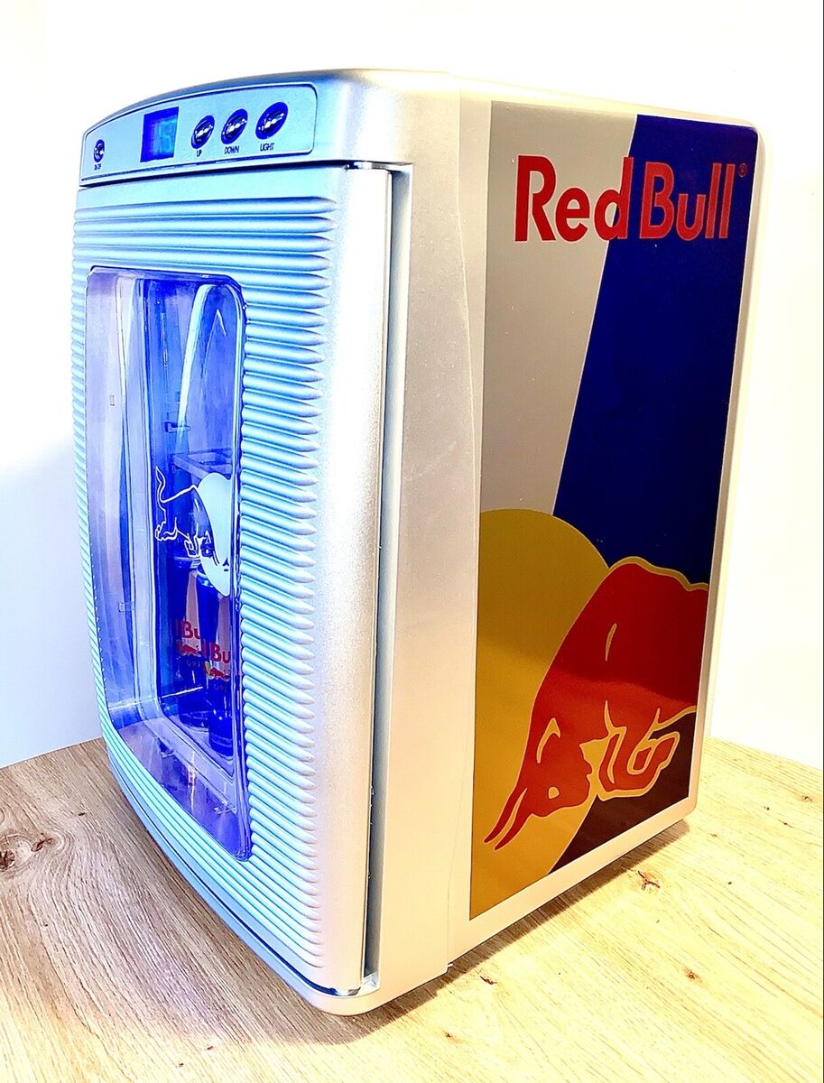 Red Bull Mini Cooler Fridge Cold or Warm Drinks Garden Garage 220V-& 12V Car