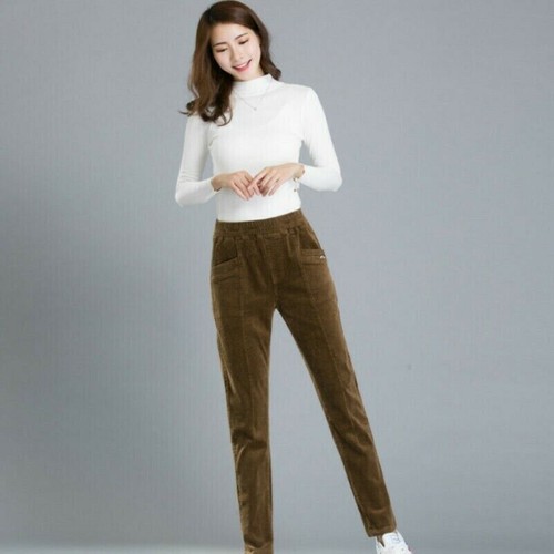 Donna Pile Pantaloni di Velluto Spesso Pantaloni Casual Affusolato Caldo  Inverno | eBay