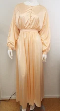 Vintage Annique Pink Nylon Lace Long Puff Sleeve Gown MEDIUM Rosa Puleo Szule