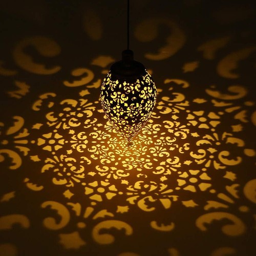 Solar Powered LED Morrocan Lantern Light Hanging Lamp Garden Outdoor Landscape - Picture 3 of 9