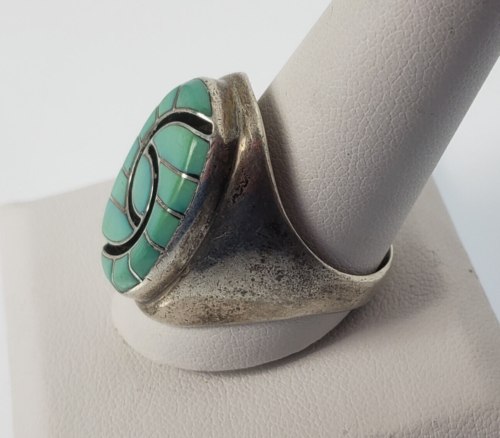Native American NA Ring Sz 11.5 Turquoise Inlay Dickie Quandelacy Hallmark ZUNI - Picture 3 of 11