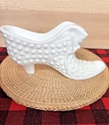 Vintage Fenton White Milk Glass Hobnail Shoe Slipper Cat Head/5.5”/collectible