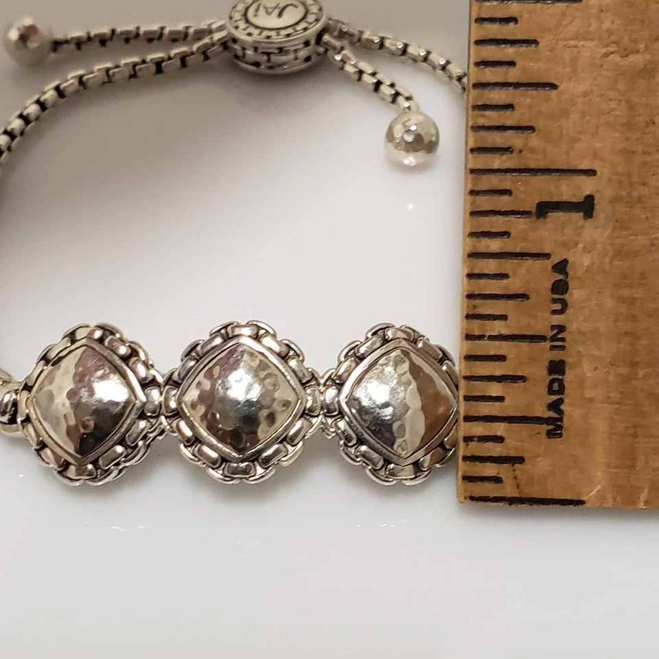 John Hardy JAI Sterling Silver Hammered Station Box Link Bolo Bracelet Adj - Image 3 of 4