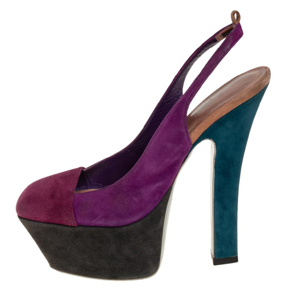 Sandali Saint Laurent Tri colore pelle scamosciata ossession plateau slingback taglia 36