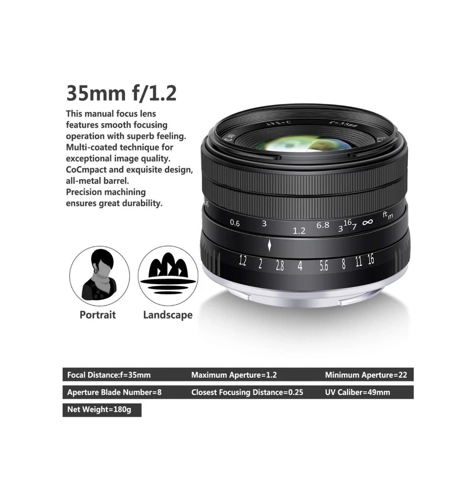 Neewer 35mm F1.7 Large Aperture APS-C Manual Focus Prime Fixed Camera Lens - Image 4 of 4