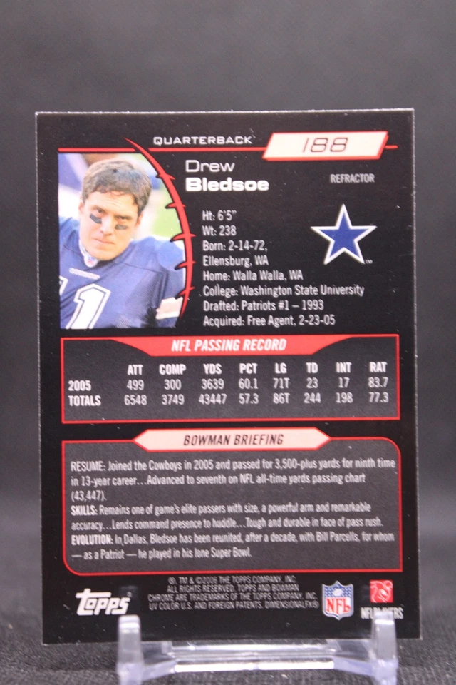 Drew Bledsoe #188 2006 Bowman Chrome Refractors Dallas Cowboys - Image 2 of 2