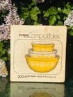 Vintage Pyrex 3-Piece Mixing Bowls in Butterfly Gold - Completely Sealed Box!