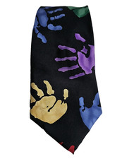 Necktie Men's SAVE THE CHILDREN SILK Tie LEND A HAND Print Black School Church