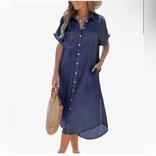 Button Front Dark Denim Dress Size L