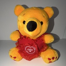 Disney Winnie the Pooh Small Plush Bear Red Shirt Holding Heart, Vintage 1996