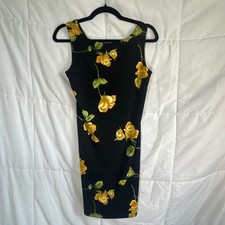 G.A.S. CO Dresses Black Yellow Floral Sleeveless Sheath Midi Dress Women's Small