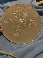 ARTHUR ARMOUR  GOLD ANODIZED ALUMINUM HAMMERED SERVING TRAY Butterflies Flowers