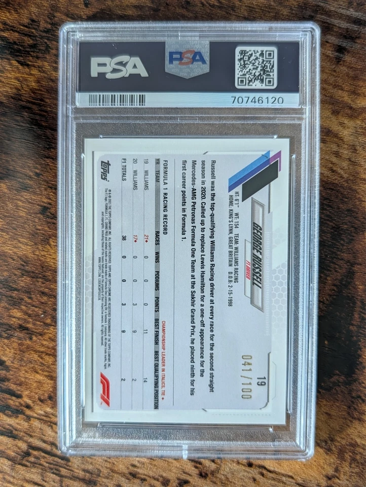 George Russell /100 PSA 10 Negative 2021 Topps Chrome Sapphire F1 - 19 - Image 2 of 2