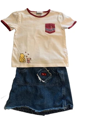 De Colección Pooh Bear & Piglet Bordado Disney Store Denim Skort y Top Conjunto Niñas 6/6X - Imagen 1 de 4