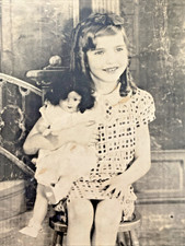 1930 Portrait Photo Young Girl Ringlet Curls & Favorite Doll