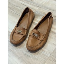 Coach Fredrica Tan Pebbled Leather Loafers Gold Hardware Driving Mocs Womens 7.5